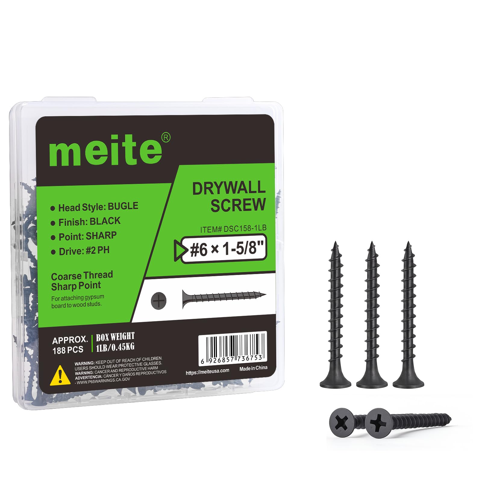 Meite Drywall Screws #8 - 2-1/2" - 93 Count -10 Meite Drywall Screws #8 - 2-1/2" - 93 Count -10