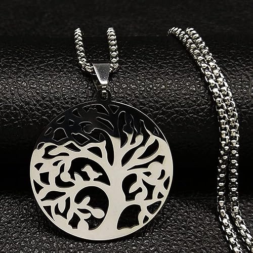 2024 Tree of Life Stainless Steel Necklaces for Women Silver Color Statement Necklace Jewelry Bisuteria