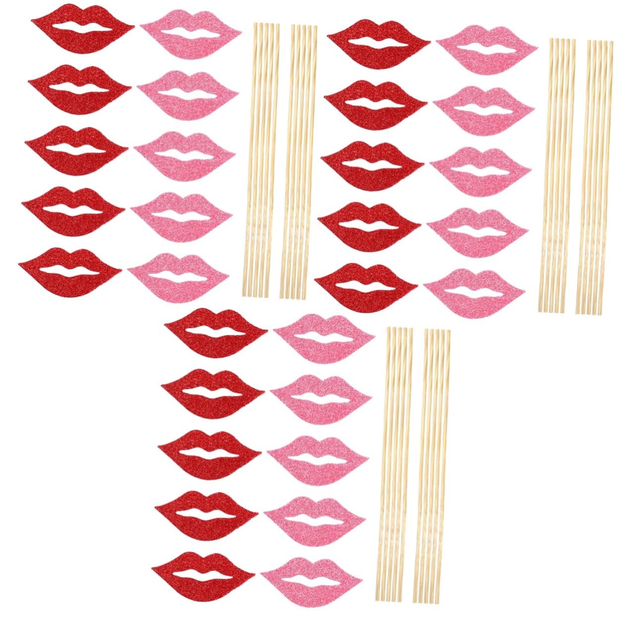 3 Sätze Teiliges Handheld Lippen Props Mit Glitzerpapier Kreative Foto Requisiten Für Party Festival Und Familienfeiern Bunte Rote Und Pinke Lippen Lustige Fotokabinen 40 Stück * 3