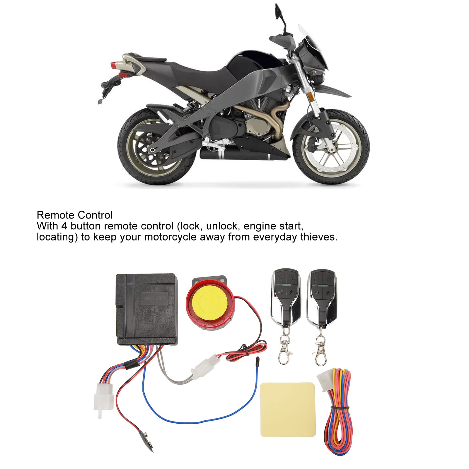 di Allarme per Motocicletta a 1 Via 12V 4 Kit di Allarme per Telecomando a Livello di sensibilità per Dispositivo di Allarme Antifurto per Motociclette per Scooter