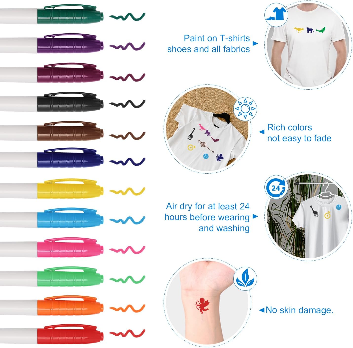 PEUTIER 24pcs DIY Baby Bib Decorating Kit, White Baby Bibs for Decorating with 12 Colorful Markers & 8 Stencils Feeder Bibs DIY for Baby Shower Party