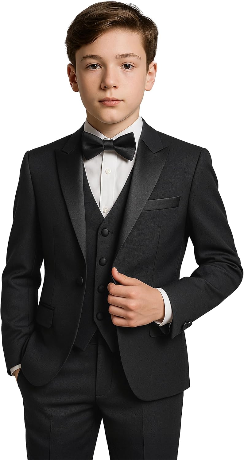 SIRRI Boys Pageboy Tuxedo Dinner Suit, 5-4 Piece Complete Wedding Prom Outfit