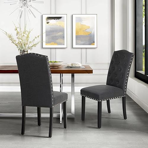 Miniatura 6 de Sophia & William Juego de 4 sillas de comedor tapizadas de piel sintética con respaldo alto y patas de madera maciza, sillas de comedor decorativas