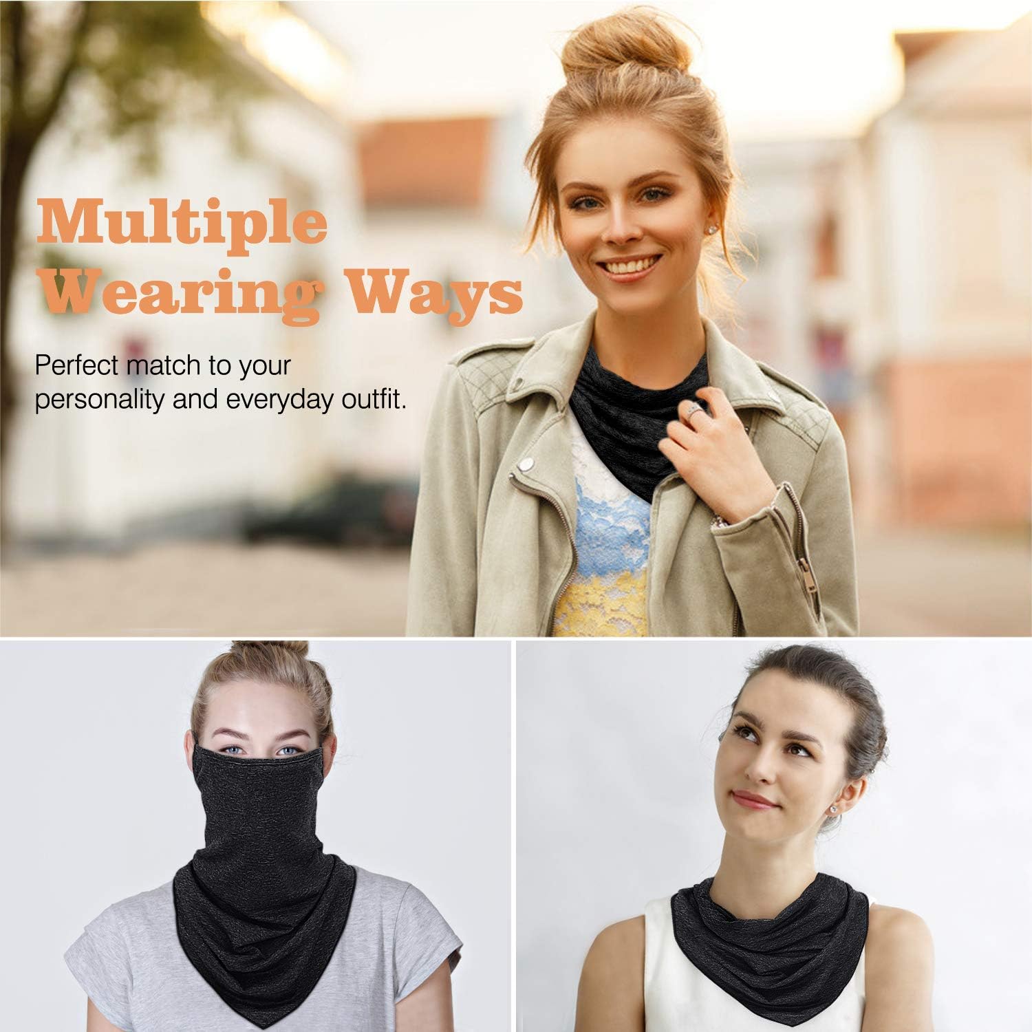 MoKo Scarf Mask Bandana with Ear Loops 3 Pack, Neck Gaiter Balaclava with Filter Pocket UV Protection Mask - Image 5