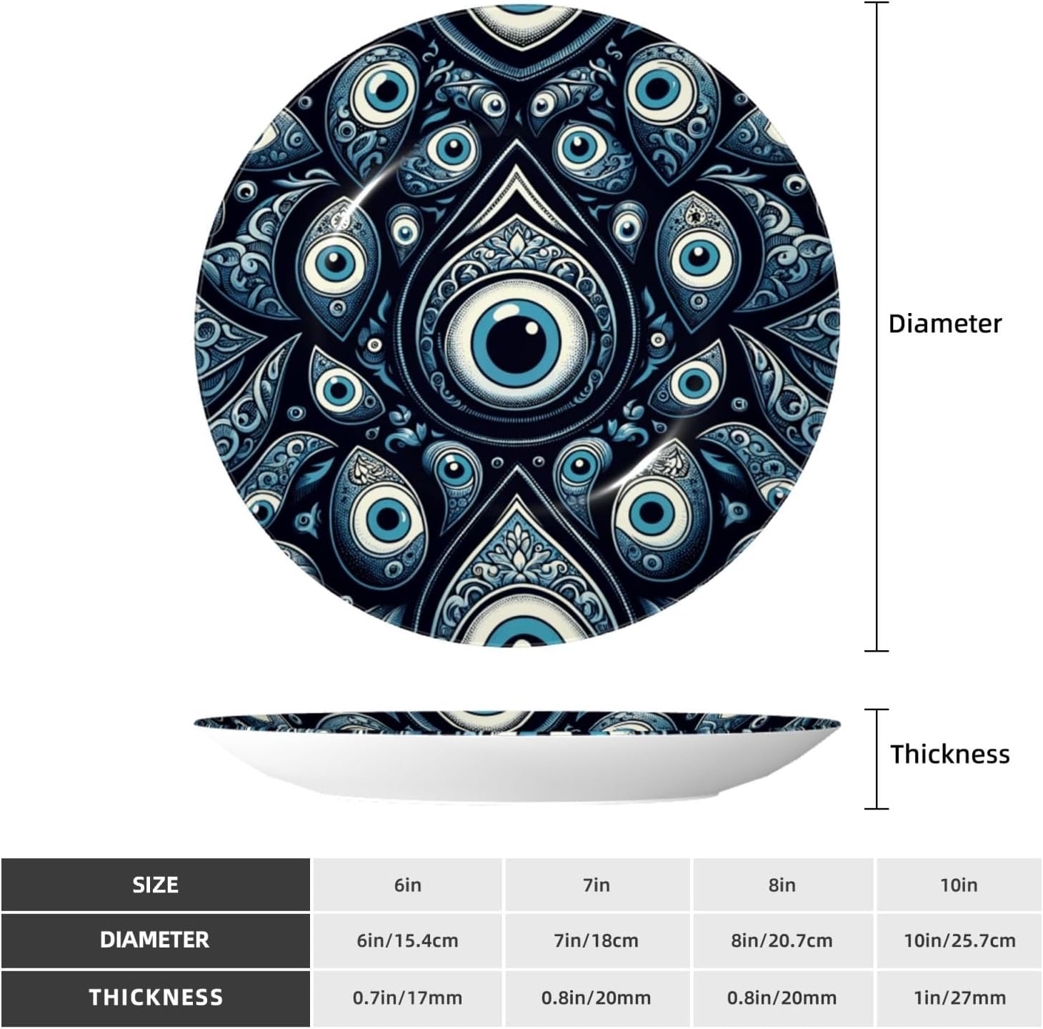 Dark-Blue-Turkey-Tailsman 10 Inch Decorative Plate With Stand, Elegant Display Wall Plate For Home Decor