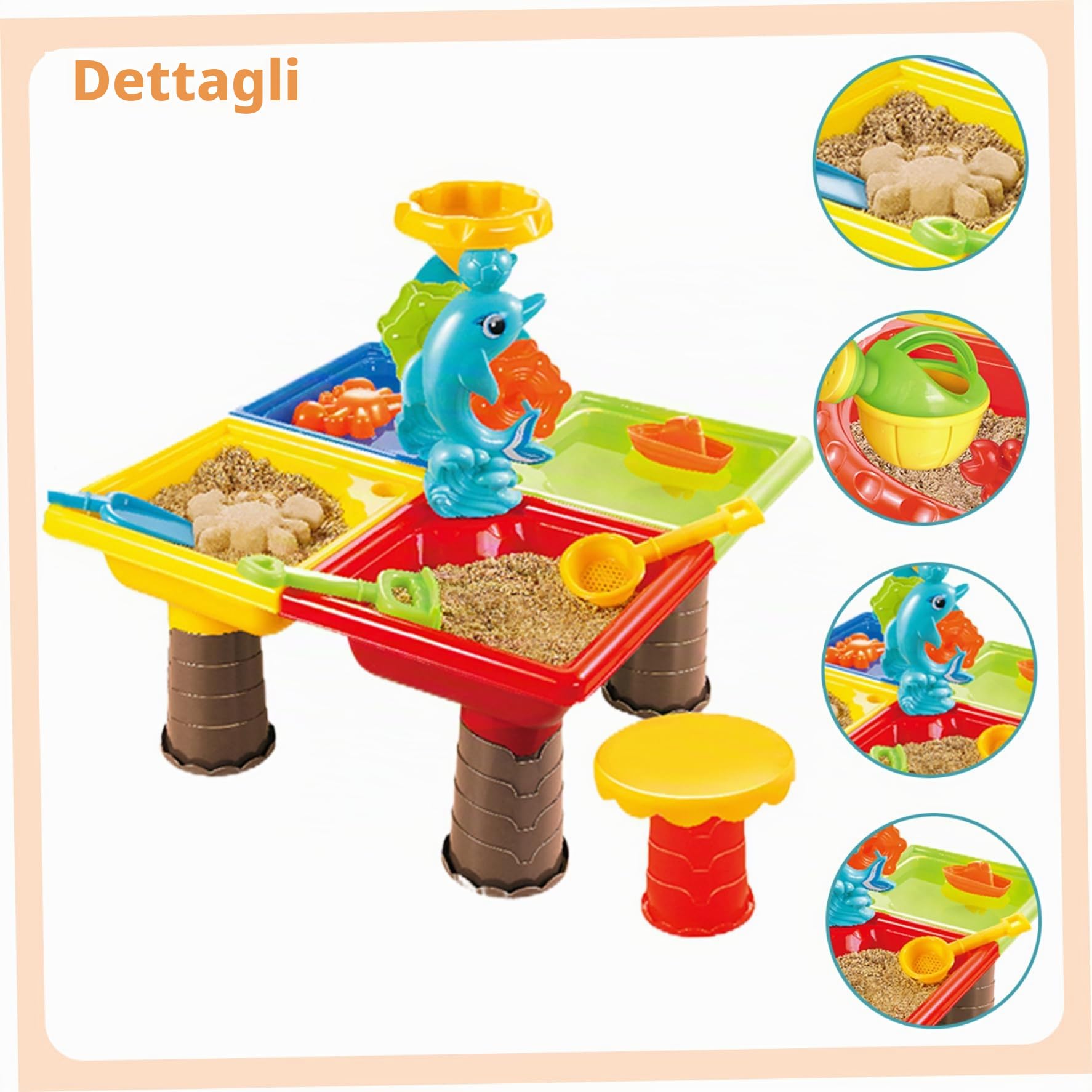 Tavolo da Acqua colorato per Bambini 1 Set Tavolo sensoriale Quadrato con Simpatico Delfino ABS Sabbia interattiva per Spiaggia all'aperto, Acqua per Bambini