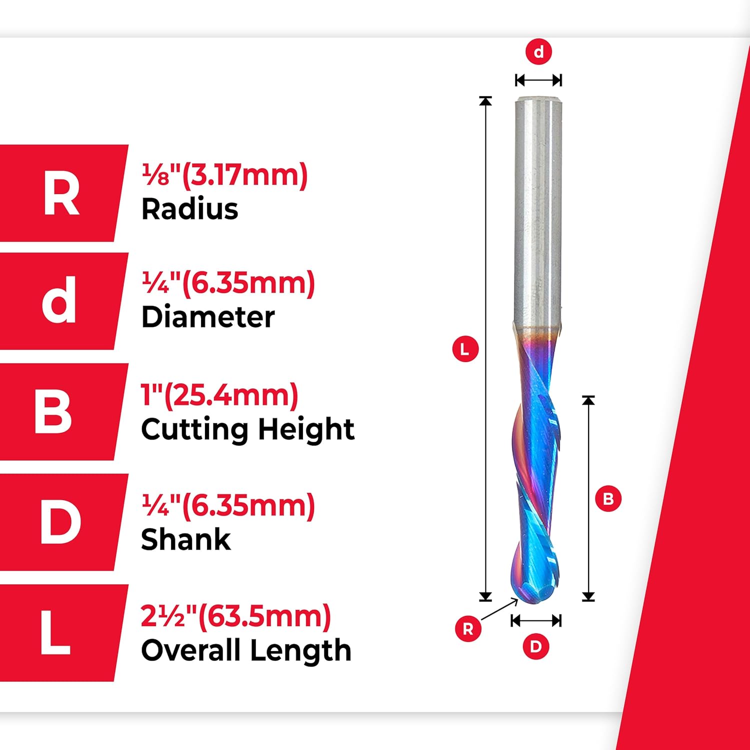 Amana Tool Solid Carbide Up-Cut Ball Nose Spiral Router Bit for Wood, Plastic, MDF, Foam, 46376-K, 1/4 Dia x 1 Inch x 1/4 Shank Spektra Extreme Tool Life Coated