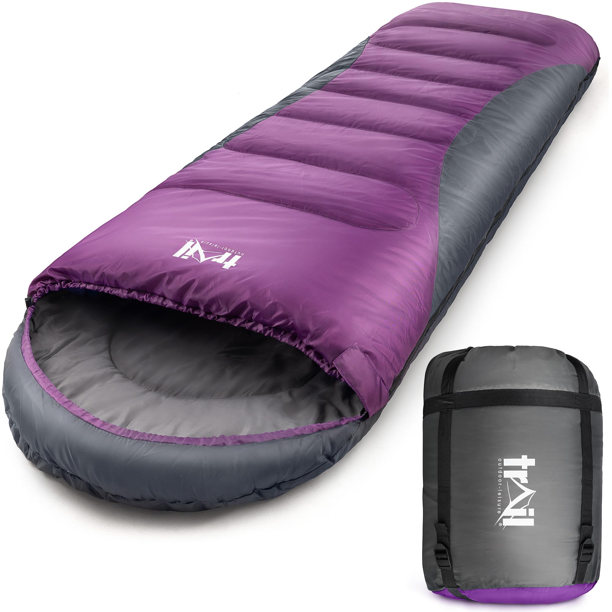 Trail-Alpin-Schlafsack mit Kapuze – 250 g Schlafsack, 3-Jahreszeiten- Schlafsack. Leicht, kleines Packmaß – mit Kapuze und Kompressionssack (Rot)
