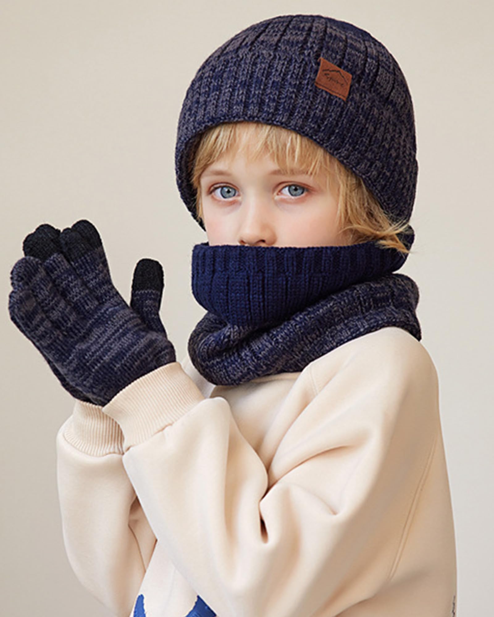 WELROG Gorro de Invierno para niños, Bufanda, Guantes para niños y niñas, Gorro de Invierno, Conjunto de Bufanda para niños de 4 a 15 años, Gorro de Punto
