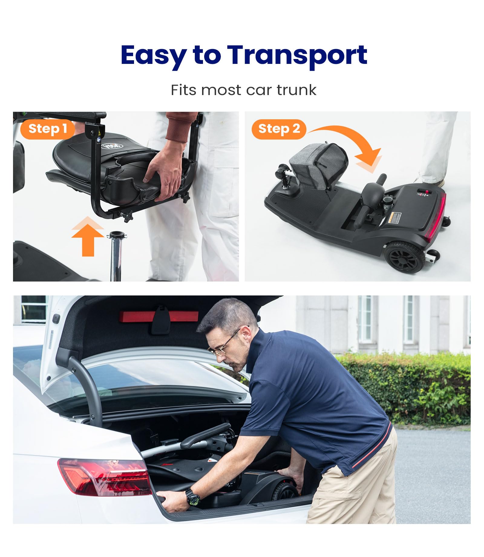 VOCIC D50 Scooter de movilidad de 3 ruedas ultraligero(22KG),Movilidad scooter 136KG plegable para personas mayores de alcance de 25KM para todo terreno con lona,apoyo de 5 años| Rojo