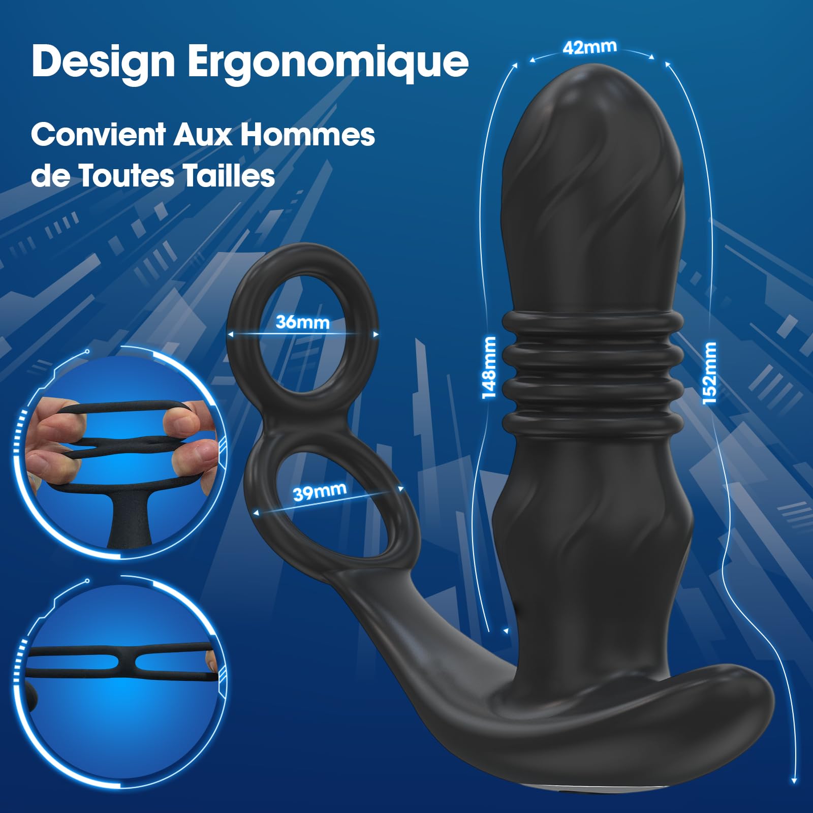 Sex Toýs Homme 3 EN 1 Masseurs de Prostate Plug Anal Vibrant avec Anneau Pénien Vibromasseur Sextoy APP Télécommandé, Gode Sex Toys 9×9 modes de Poussée Vibrant Portabl Jouet Sexualité Couple