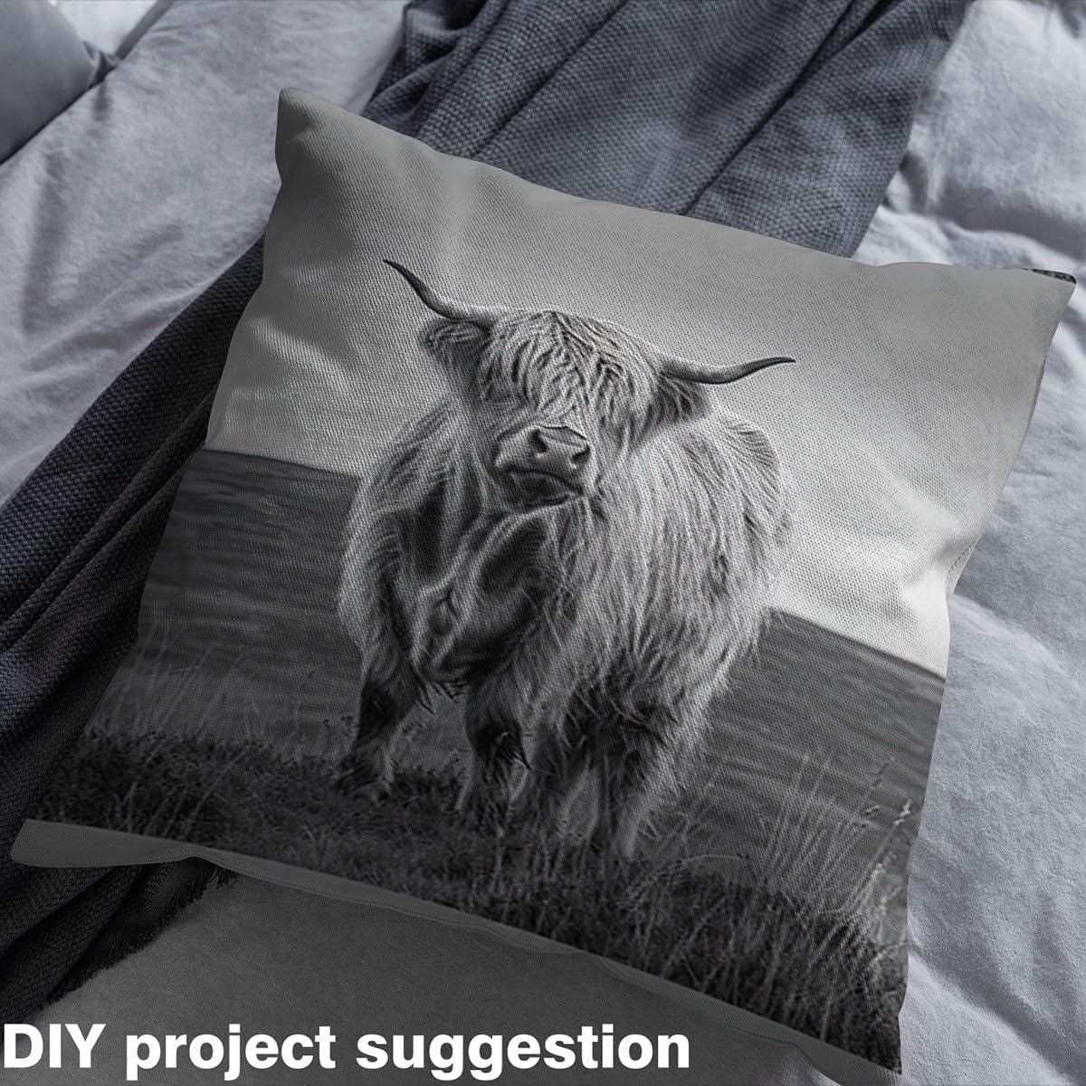 Erosebridal Farm Highland Cow Fabric by The Yard,Farmhouse Cow Print Upholstery Fabric,Hunting Animal Decorative Fabric,Rustic Farm Indoor Outdoor Fabric for Quilting,Grey,3 Yards