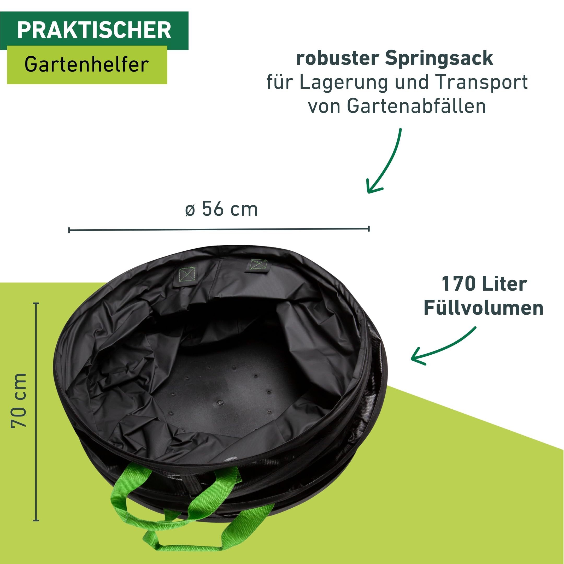 Windhager PopUp Bag Long-Life, Springsack, Gartensack, Laubsack selbstaufstellend, Gartenabfallsack, Grünschnitt-Sack, Laubkorb, 170L, 300 g/m², Ø 56 x 70cm