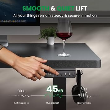 Electric Standing Desk Adjustable - 60x28 Inch Sit Stand Desk with 1 Inch Thick Tabletop, Double Beam Frame, 3 Memory Height Adjustment, Cable Management for Home Office