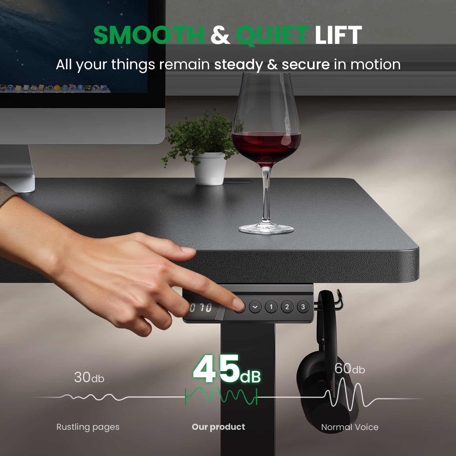 Electric Standing Desk Adjustable - 60x28 Inch Sit Stand Desk with 1 Inch Thick Tabletop Double Beam Frame — view 5