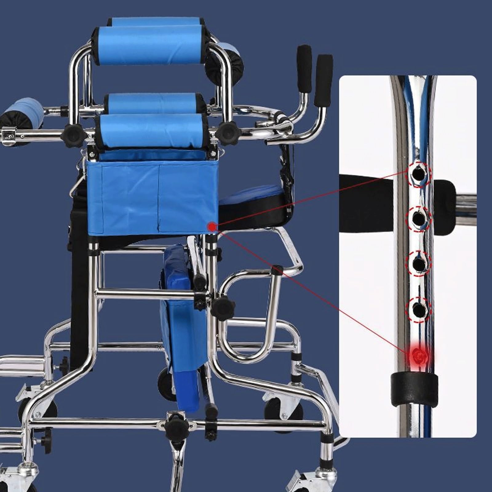 Höhenverstellbarer Rollator-Walker für Kinder-Teens, faltbarer pädiatrischer Gehrahmen mit Anti-Rollover-Rädern und gepolsterten Armlehnen, tragbare Edelstahl-Mobilitätshilfe für Kinder Kleinkinder Sp