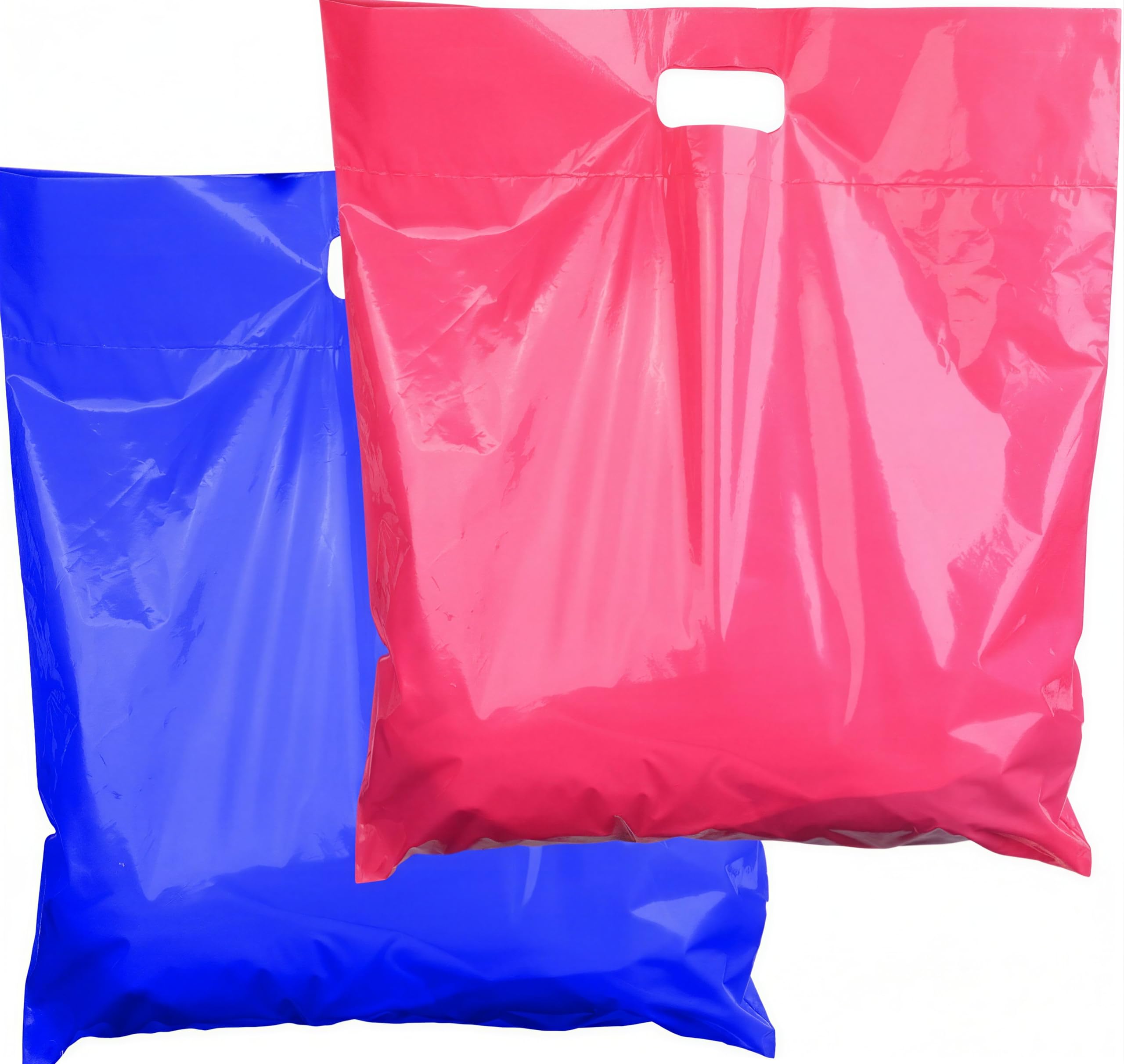 16x18 Large Shopping Bags With Handles - Reinforced Retail Merchandise Bags for Boutique, Trade Shows - Heavy Duty Glossy Packaging for Hoodies, Shoeboxes (Pink & Blue)