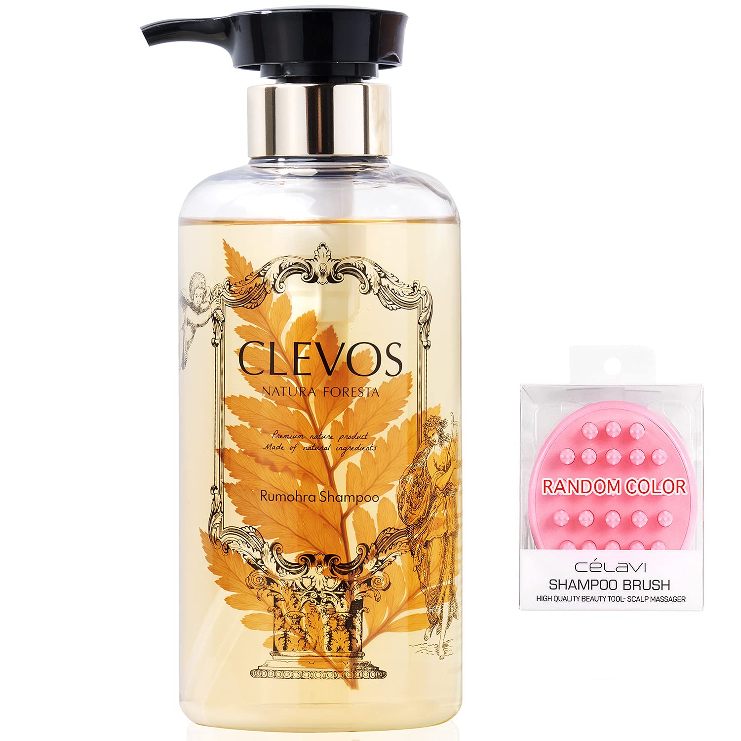 Clevos Natura Foresta Organic Shampoo All ScalpTypes, 530ml, 17.92 fl.oz. | Can Use All Ages - Rumohra (Brush Included)