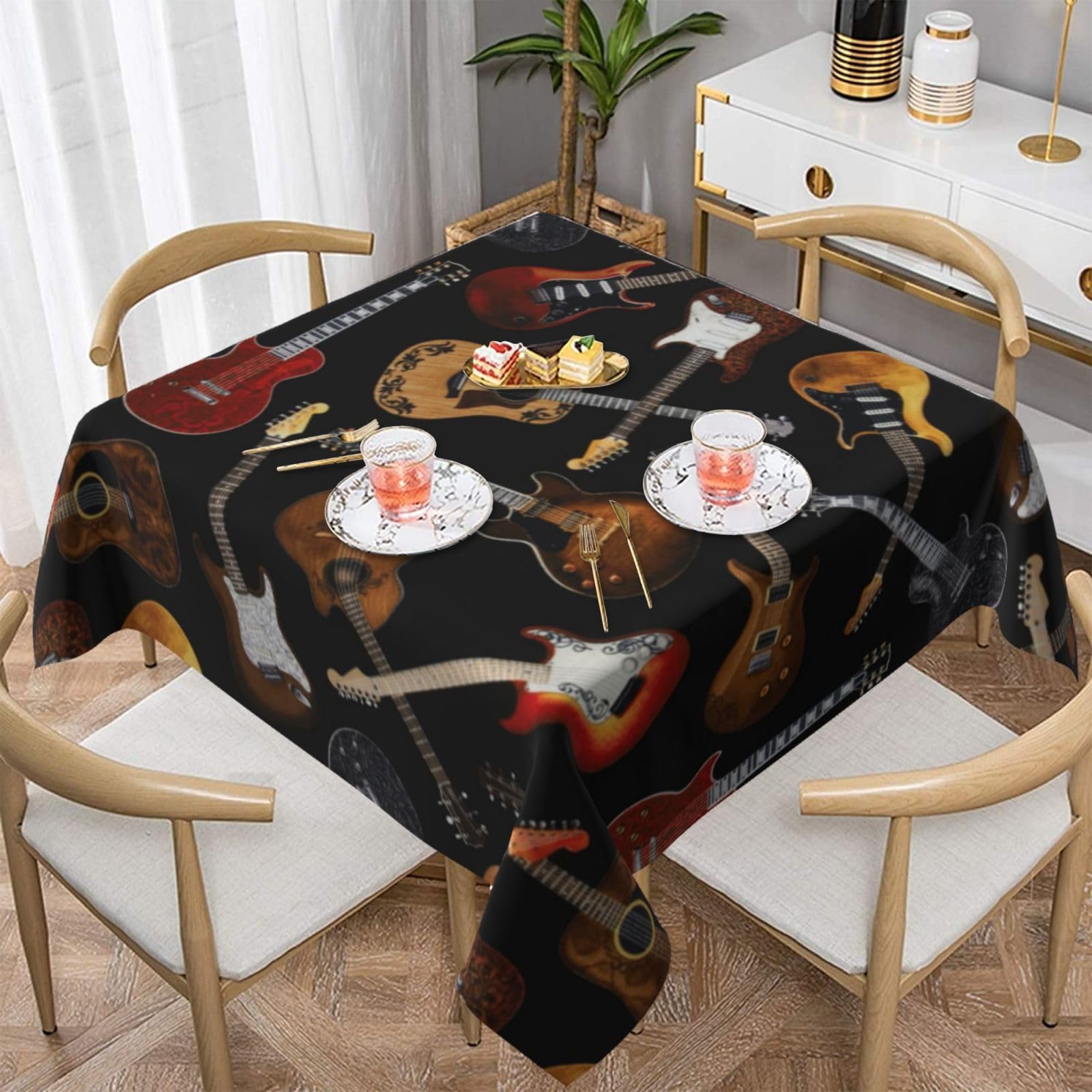DCEHGEW Guitars Prints Square Tablecloth 152x152 CM, Waterproof Fabric Table Cloth for Dining Table, Farmhouse Table Cover for Kitchen Dining Tabletop Decoration