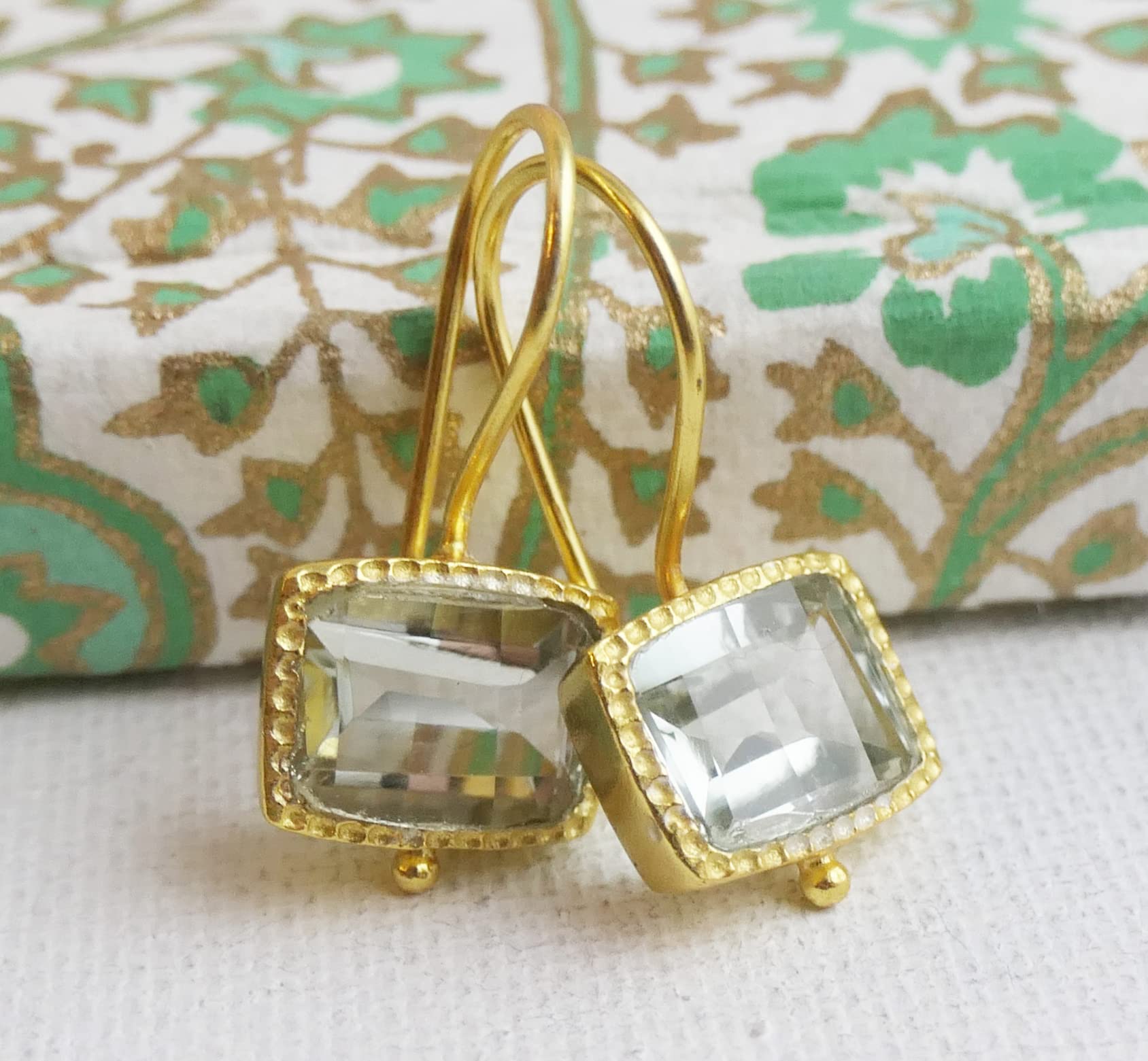 Grüner Amethyst Ohrringe 925 Sterling Silber vergoldet