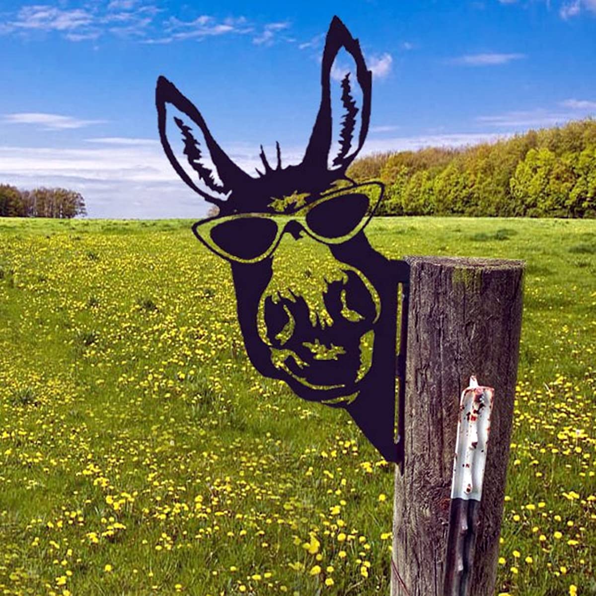 Lffy #2 Sunglasses Donkey Peeping Animal Metal Art - Farm Peeping Cow Metal Art Garden Decor Outdoor Farm Backyard Patio Lawn Garden Fence Decoration (#2 Sunglasses Donkey), About 30Cm On The Longest Side