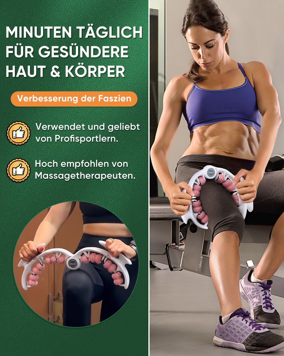 Bein Massagerolle, Massageroller mit Griff Zur Cellulite Entfernung, Faszienrolle Beine MassagegeräT für Oberschenkel Anti-Celulitis, Lymphdrainage, KöRperformung, Manuell