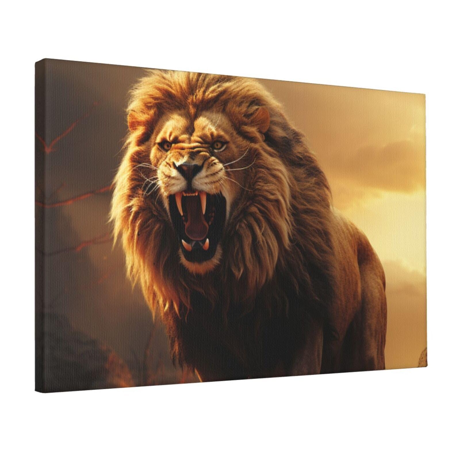 Canvas Wall Art for Living Room Wall Decor 12"x18" Modern Artwork Painting Pictures Hanging Canvas Prints Angry Roaring Lion Aesthetic Wall Art for Bedroom Bathroom Office Wallart Decor