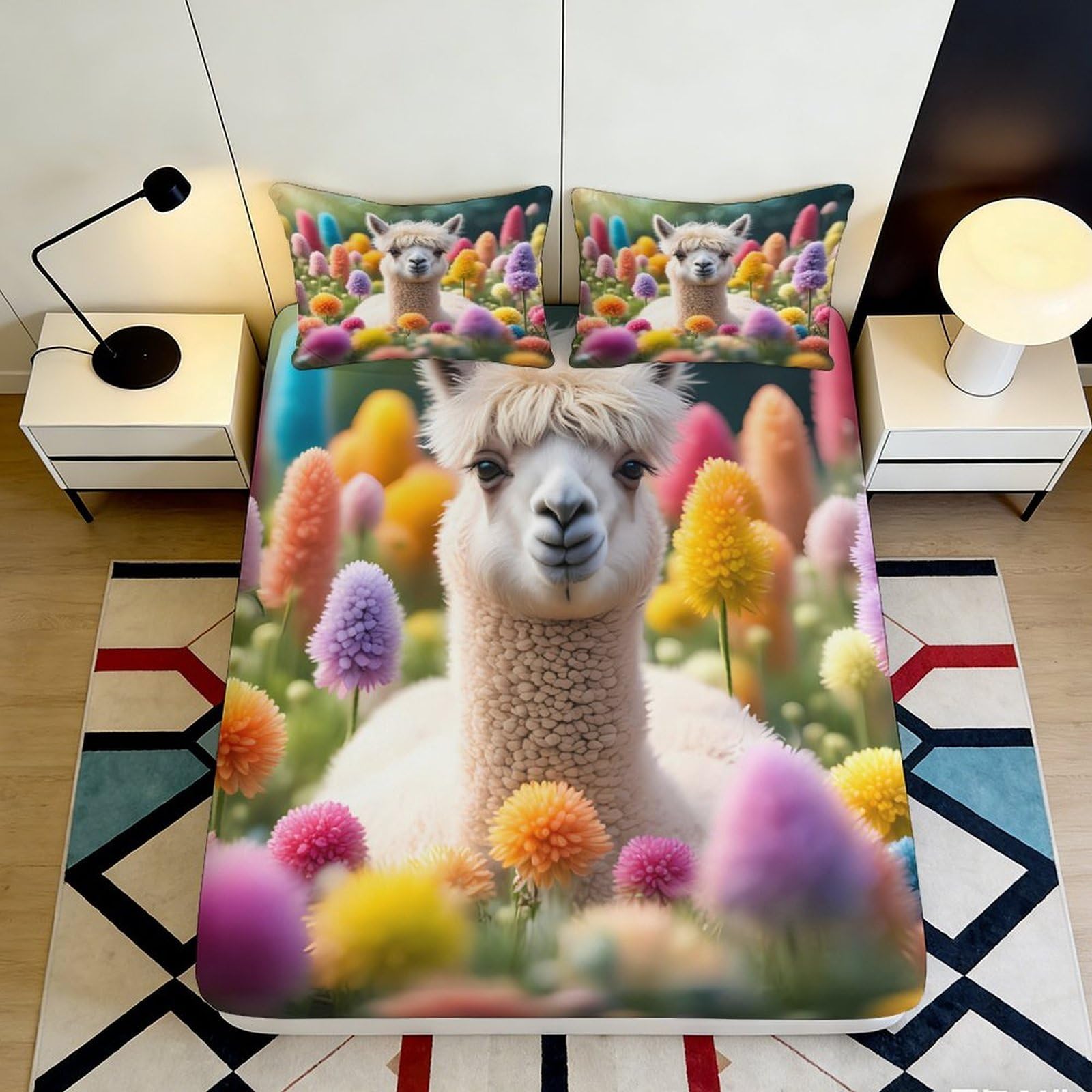Kzqnxhjprl Style-5 3D Printed Alpaca Meadow Fitted Sheet Microfiber Multicolor Pastel Forest Bed Cover For Bedroom Dorm Decor 90X200x25cm