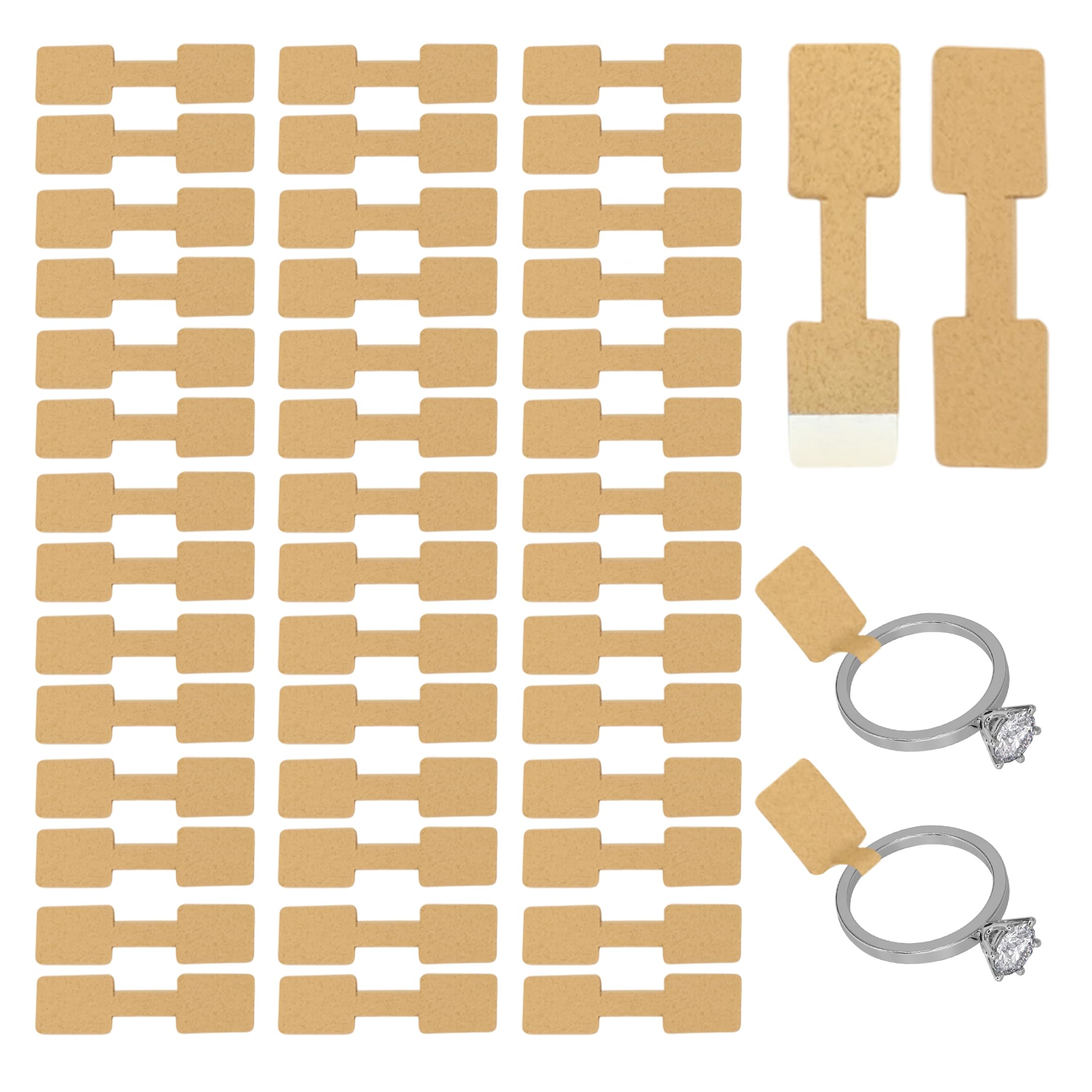 Pack of 100 Kraft Jewellery Tags – 10x38mm, Blank Brown Price Markers, Rustic Self-Adhesive Labels for Rings, Necklaces & Handmade Accessories