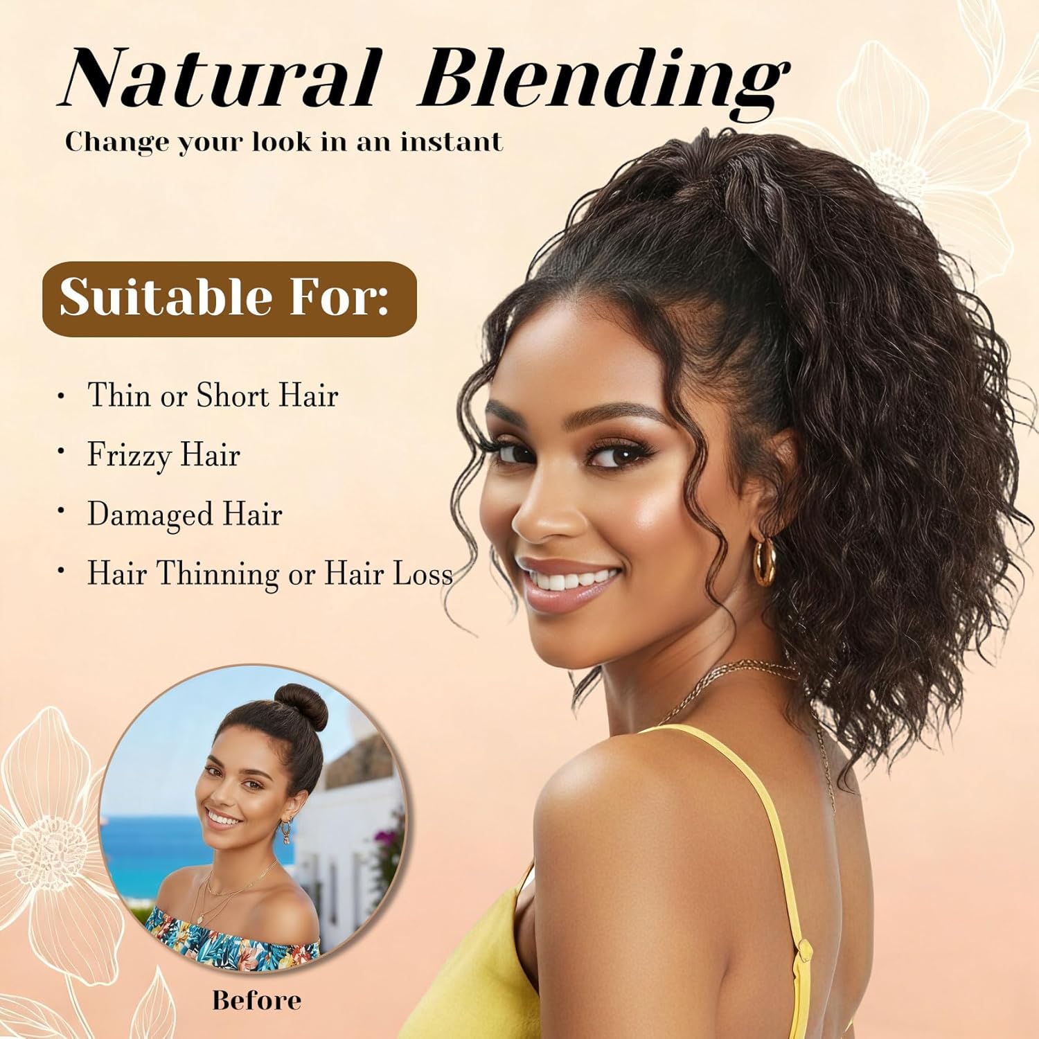 10 inch Ponytail Extension Drawstring Ponytail for Black Women Short Wavy Curly Ponytails Fluffy Natural Looking Pony Tails Hair Extensions Synthetic Hairpiece (4#) 4# 10 Inch