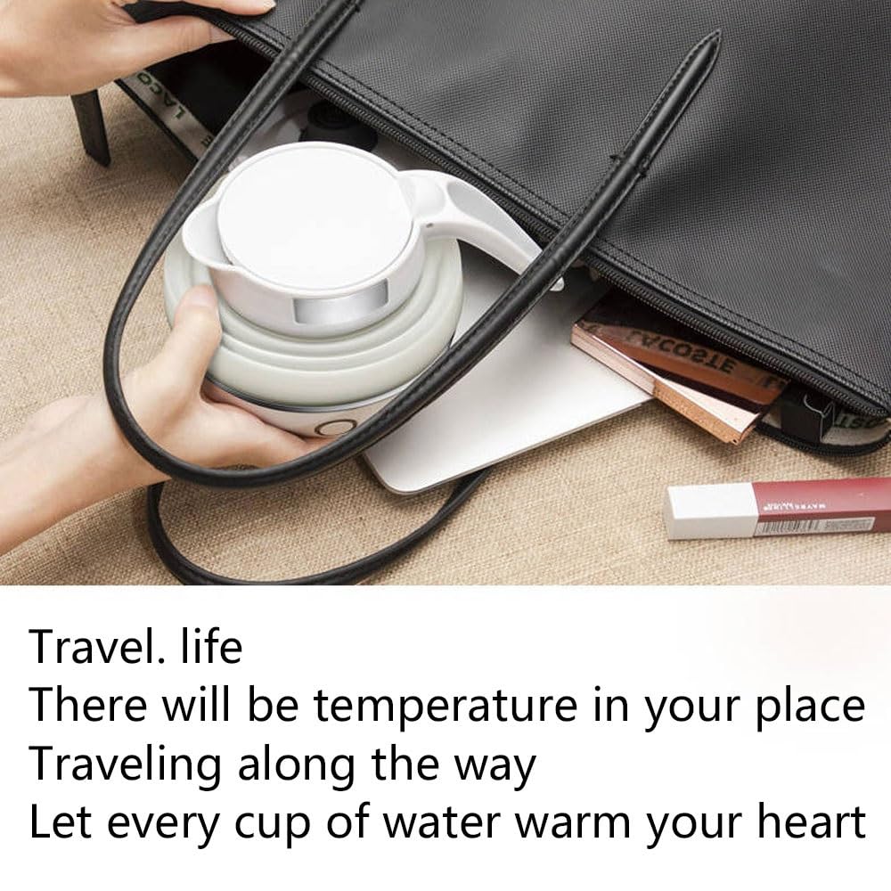PAHION 0,6L Bollitore Elettrico da Viaggio Pieghevole Portatile Bollitore in Silicone Alimentare Bollitura Rapida per La Casa Campeggio All'aperto Viaggi Escursionistici Doppia Tensione 110V-220V