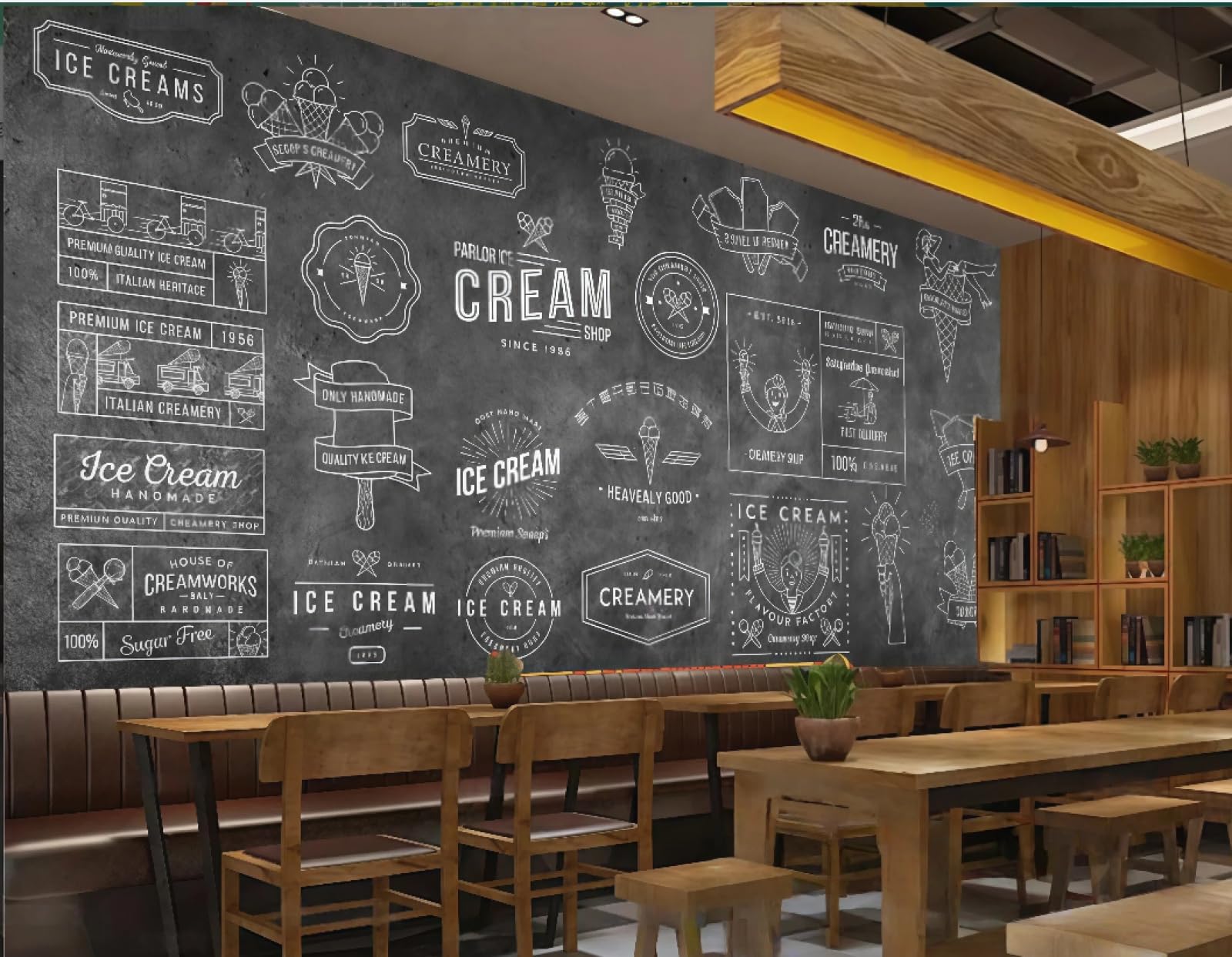 XDOUBAO Wallpaper Retro Blackboard Hand-Painted English Coffee Label Dessert Cold Drink Shop Afternoon Tea Western Restaurant Background Wall Wallpaper Coffee Shop Mural,3D,200x140cm