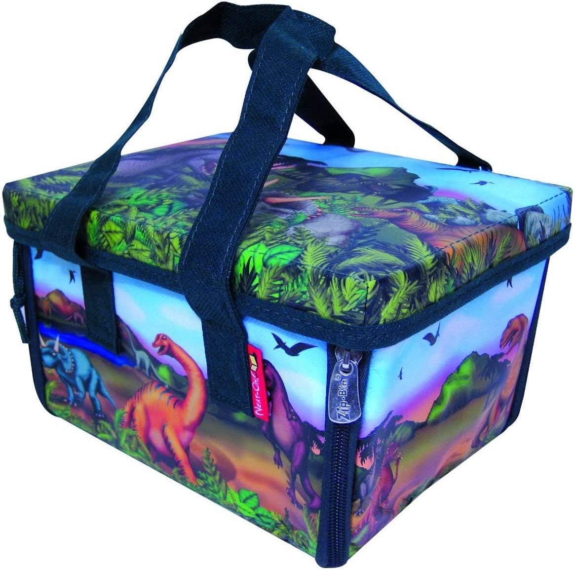 Neat Oh Dinosaur ZipBin, Convertible ToyBox 8x6x5 inches with 2Dinos, Zip Open for Pre-historic PlayMat 18 x16 inches | Zips Back Up for Strong,Sturdy,Stackable Storage,Holds upto 40 Dinos, Multicolor