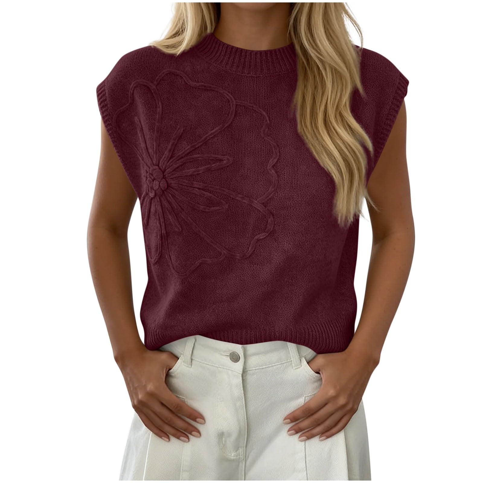 Women's 2026 Spring Sweater Vest Trendy Flower Knit Short Sleeve Cute Pullover Tank Tops Summer Fashion Clothing