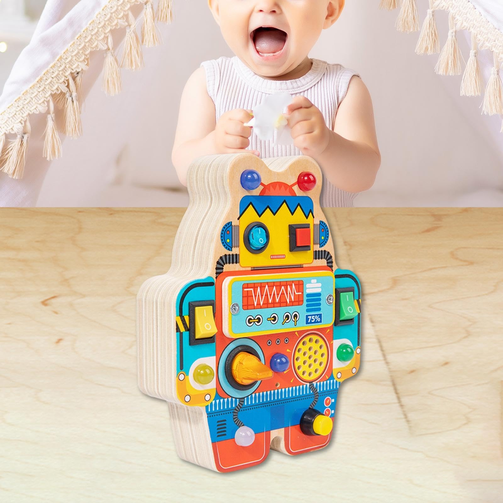 Tablero de Actividades de Juguete con Interruptor, Tablero Sensorial de Madera, Control, Desarrollo de La Motricidad Fina, Apto para Niño