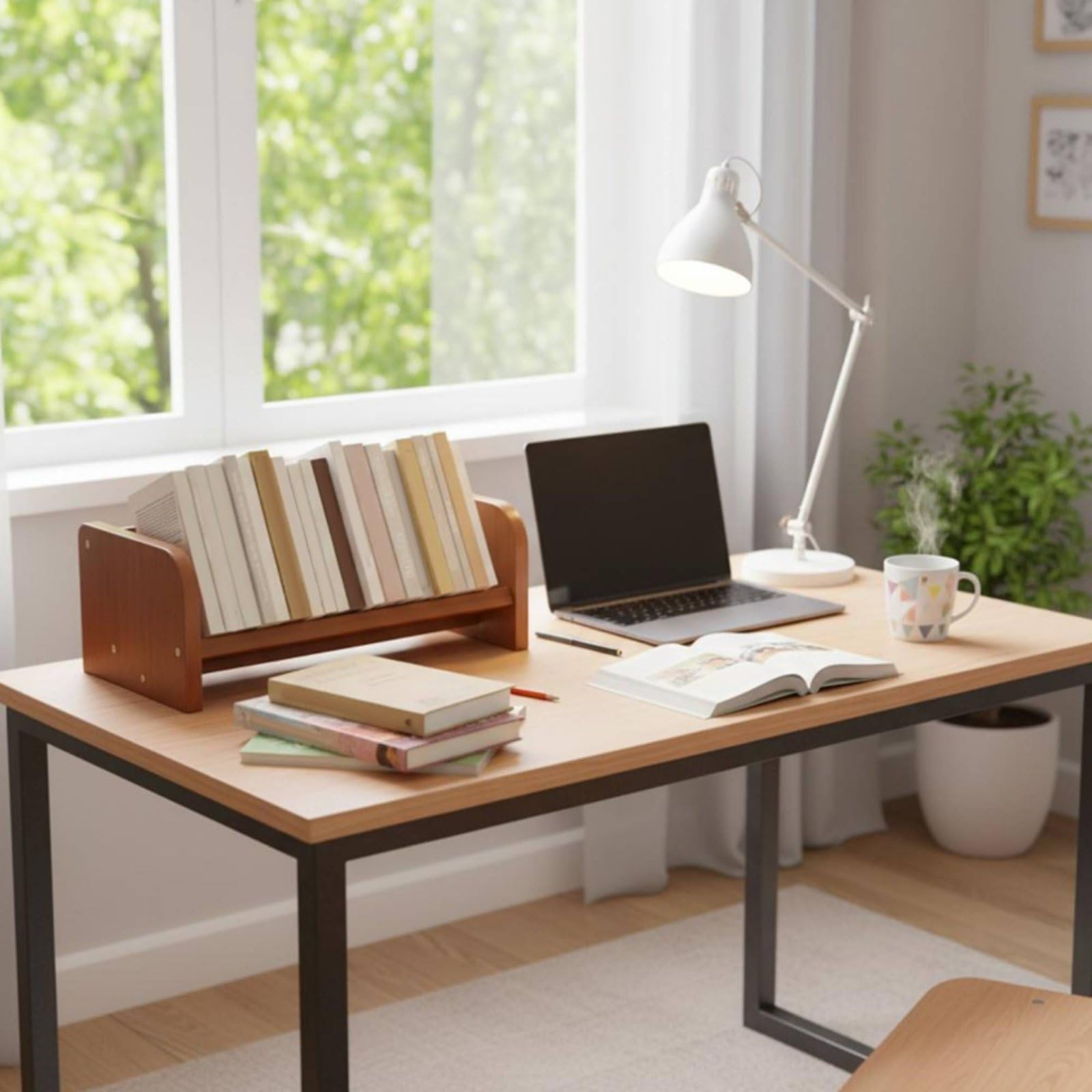 Desktop Regal Schreibtisch Organizer Bücherregal Ablage Bambus Ständer Bücherstütze aus Verdicktem Bambus Und Offenem Aufbewahrungsfach für Büro, 40 cm, Teebraun