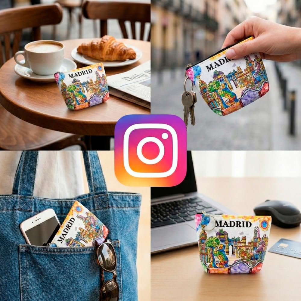 BDM - Monedero de Madrid | Puerta de alcala, oso, cibeles y flamenco español| Cartera con Cremallera y Anilla Llaves (12,5 x 8,5 cm) - Modelo 2
