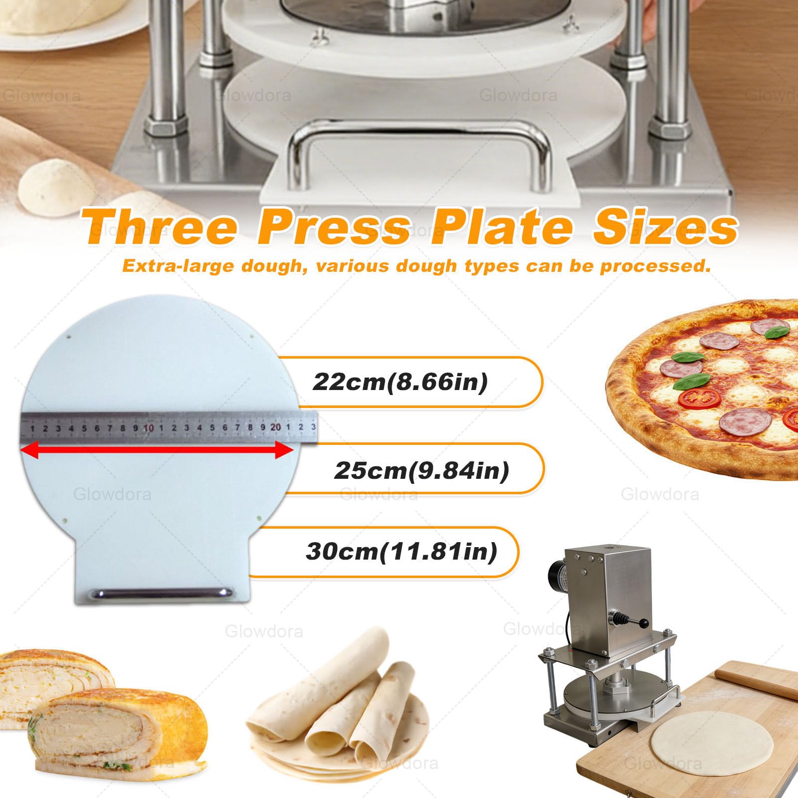 Presse À Pizza Professionnelle, 22 Cm / 25 Cm / 30 Cm De Diamètre, Machine À Pâte Électrique, Laminoir À Tortillas, Presse pour Pizzas, Tartes, Tortillas Et Pâtisseries. 30cm/11.81in