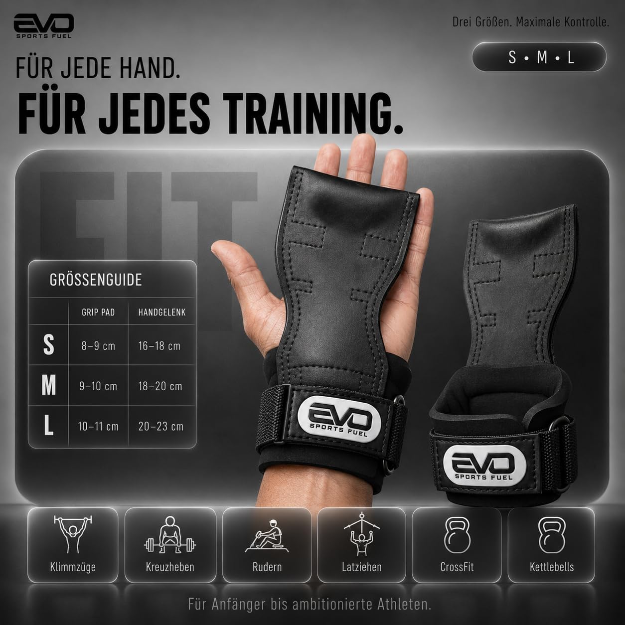 EVO SPORTS FUEL Zughilfen Krafttraining & Crossfit | Lifting Straps für Frauen & Männer | Griffhilfen Kraftsport & Gym Zubehör | Ideal für sicheres Gewichtheben & mehr Griffkraft beim Training