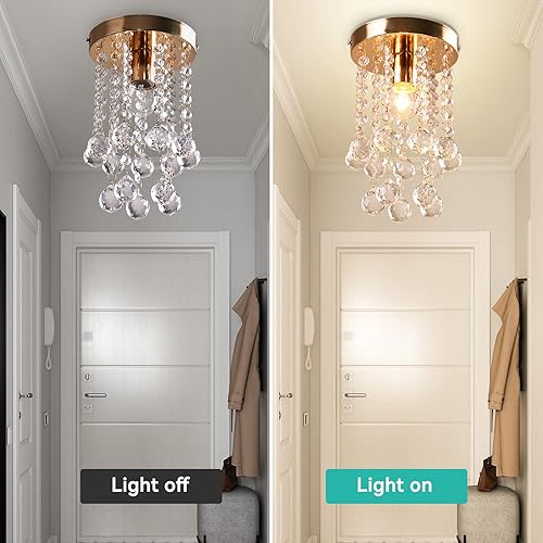 Miniatura 4 de Mini candelabro moderno con bola de cristal, lámpara de techo decorativa para pasillo, dormitorio, sala de estar, baño (dorado, 5.9 pulgadas)