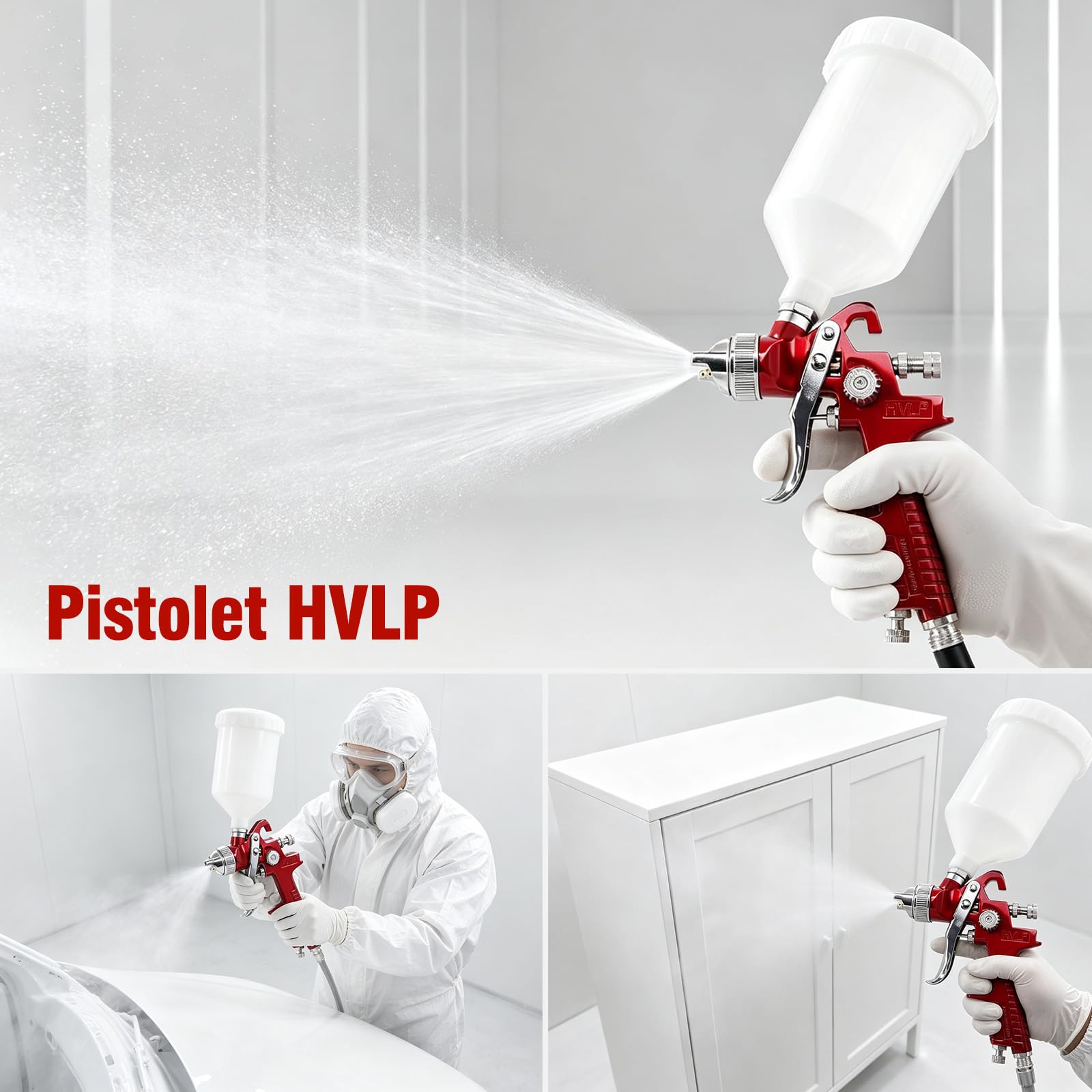 HVLP Professionnel Pistolet à Peinture 4 Buses 1,4 mm 1,7 mm 2,0 mm 2,5 mm | HVLP Pulvérisateurs de Peinture Alimentation par Gravité, haute efficacité 600cc Pistolet Peinture Air Comprimé