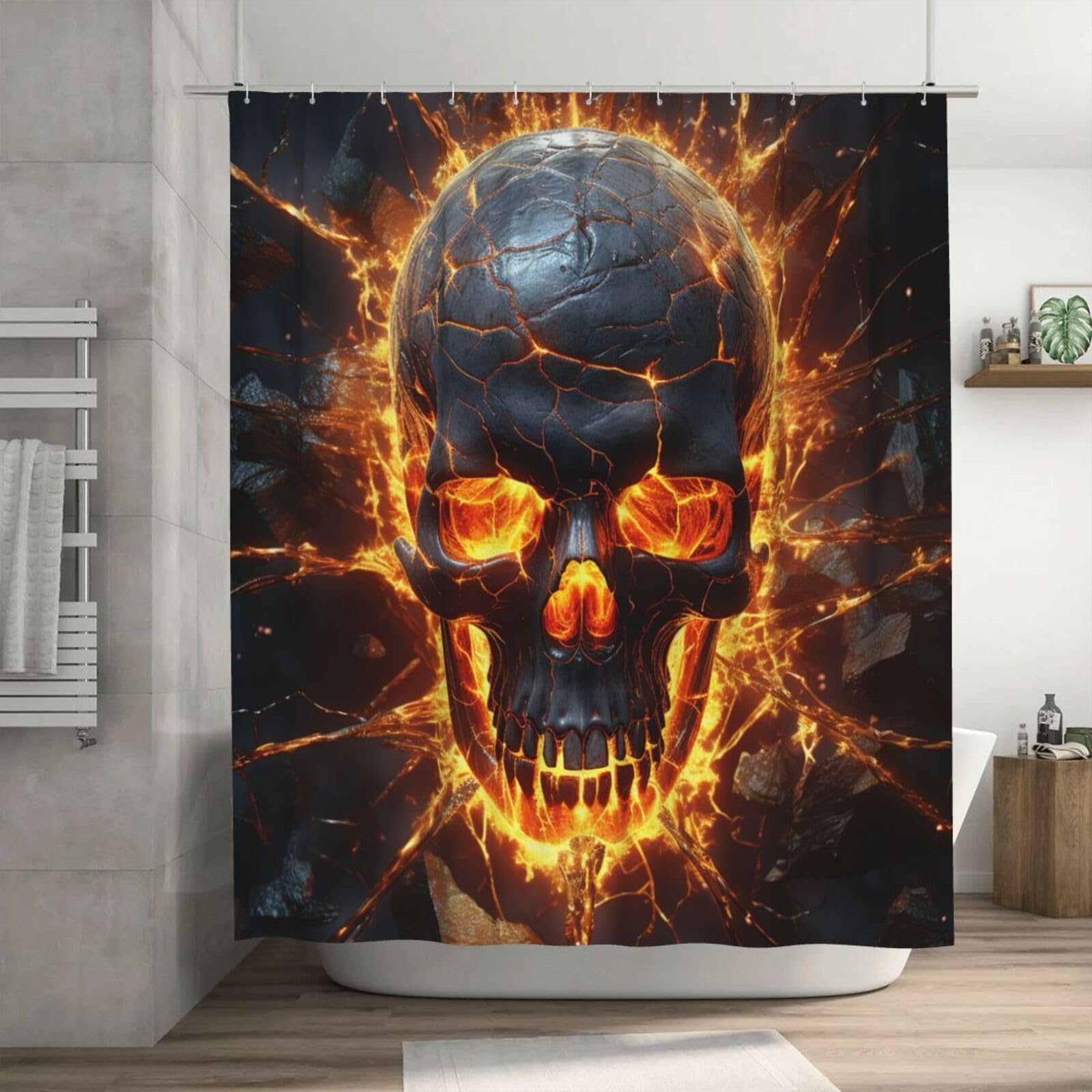 Rideau de douche tête de mort grand format 182x182 cm pour protection totale
