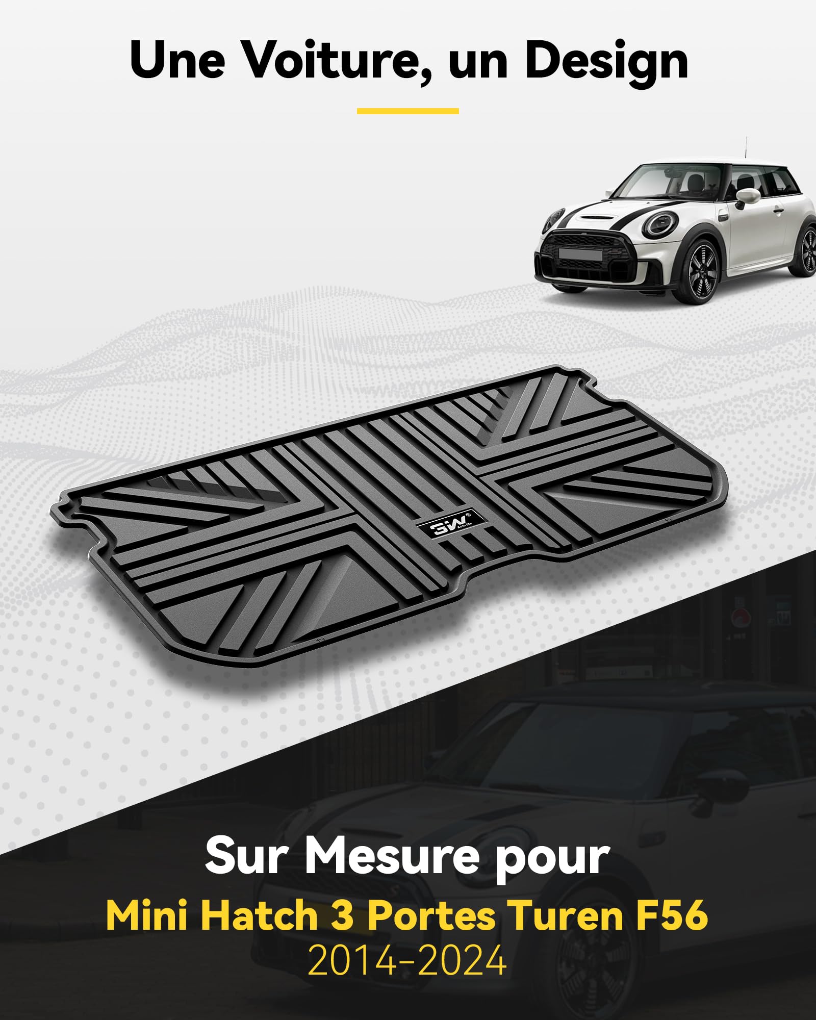 3W Tapis de Coffre pour Mini Hatch 3-Portes F56 2014-2023