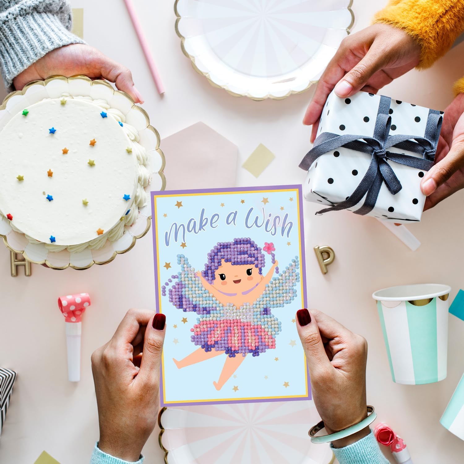 DIAMOND DOTZ Make A Wish Diamond Art Cards, Handmade Diamond Painting Cards Kit, Handmade Greeting Cards Kits for Birthday Notes and Special Occasions