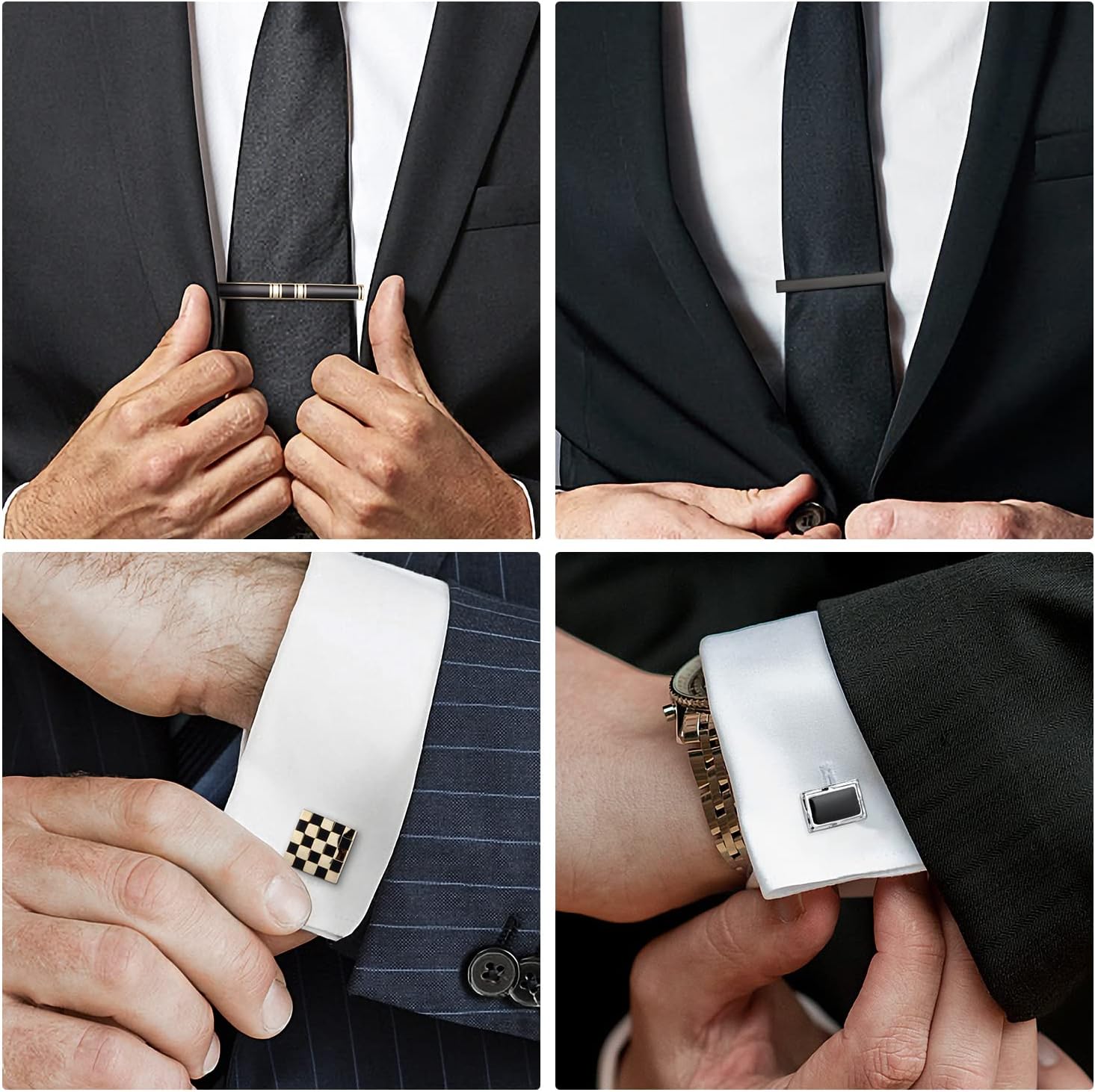 UJOY Mens Tie Clip and Cufflink Set 12 PCS, Shirts Necktie Bar Pins Cuff Link Buttons, Wedding Businesss Gift for Men