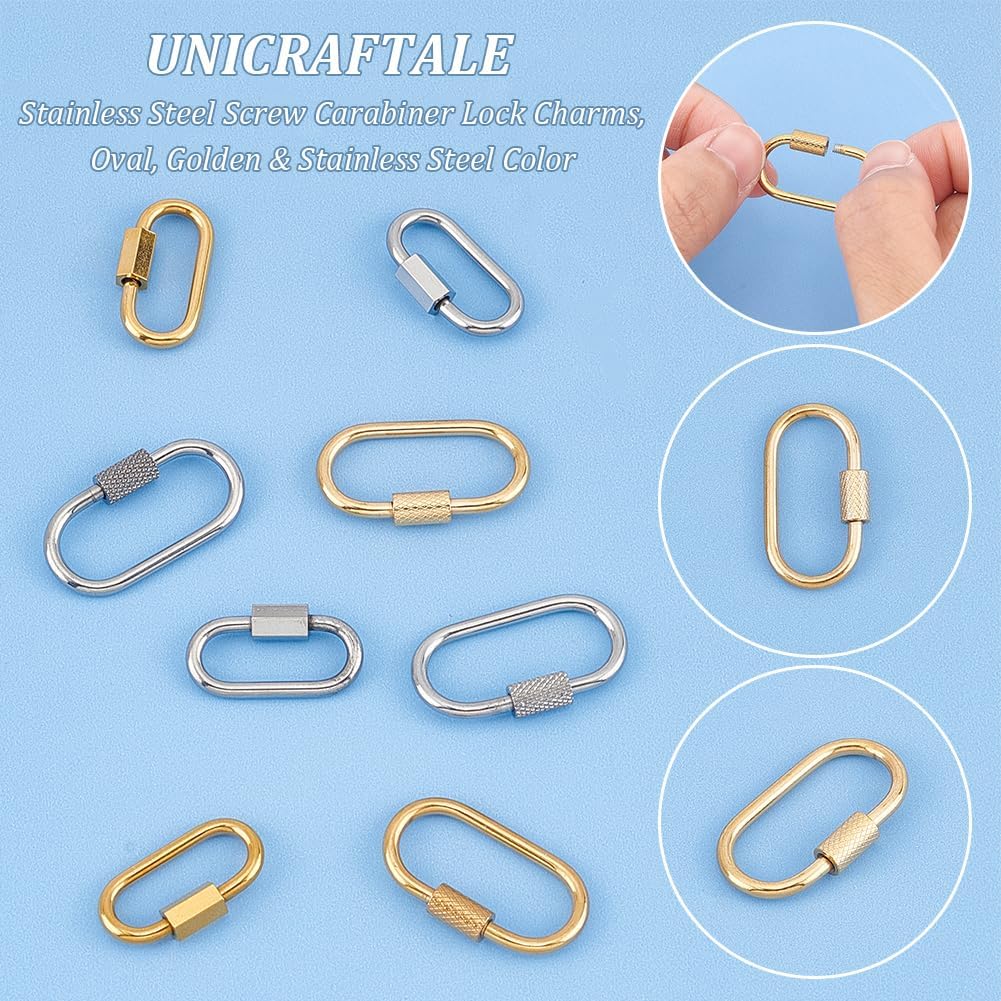 UNICRAFTALE 8Pcs 2 Colors Oval Screw Carabiner Lock 304 Stainless Steel Screw Locking Keychain Carabiner Clasp Metal Keychain Clip Hook 21~26mm Keyring Clasp for Jewelry Making Handbag DIY Accessory - Image 5