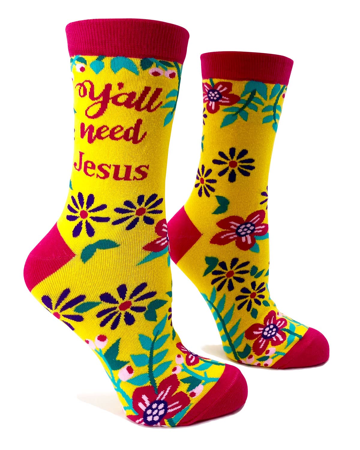 Fabdaz Women's Multicolor Y'all Need Jesus Funny Novelty Crew Socks For - 1 Pair - 1 Size Fits Most, One Size