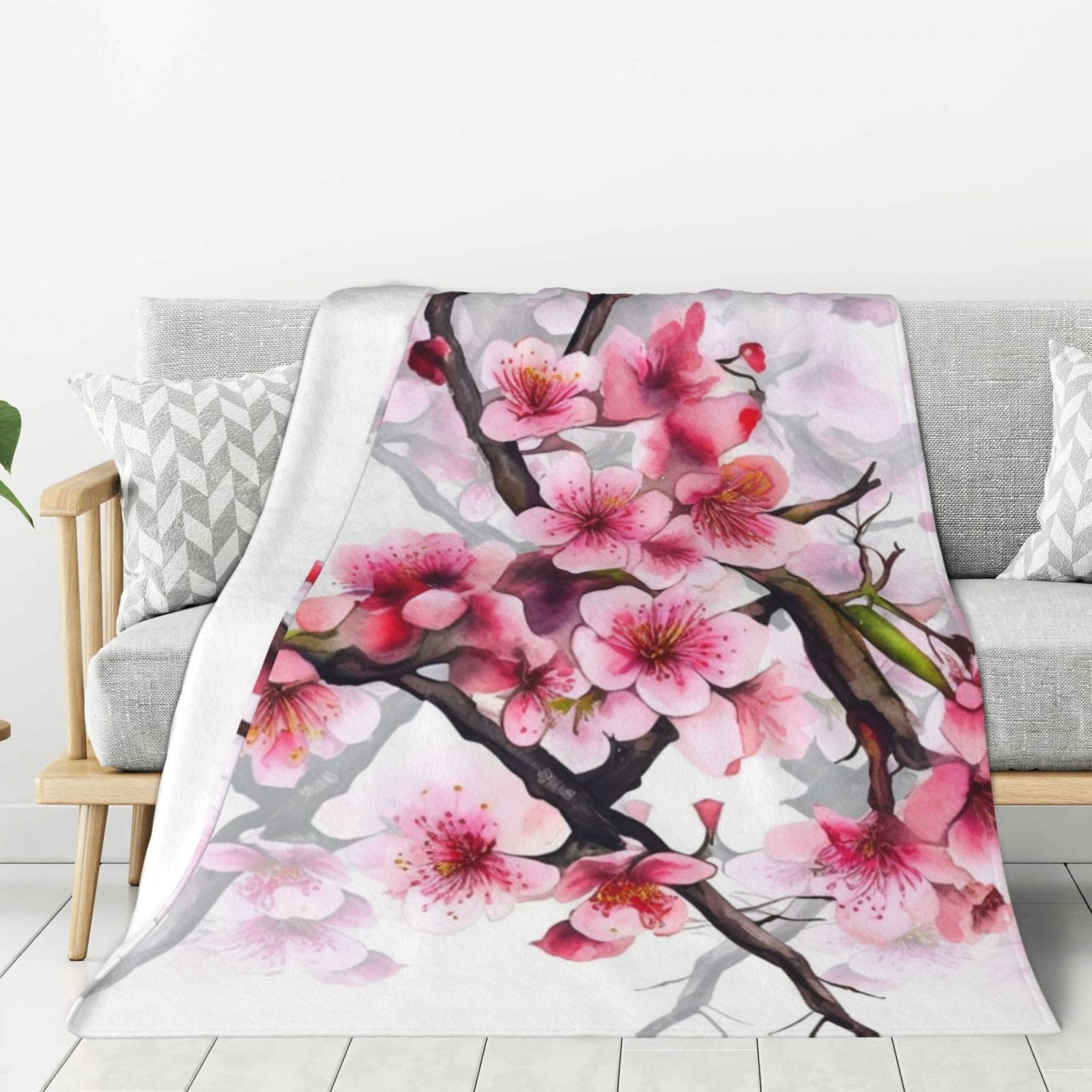 Couverture flanelle fleurs de cerisier 127x100 cm pour lit
