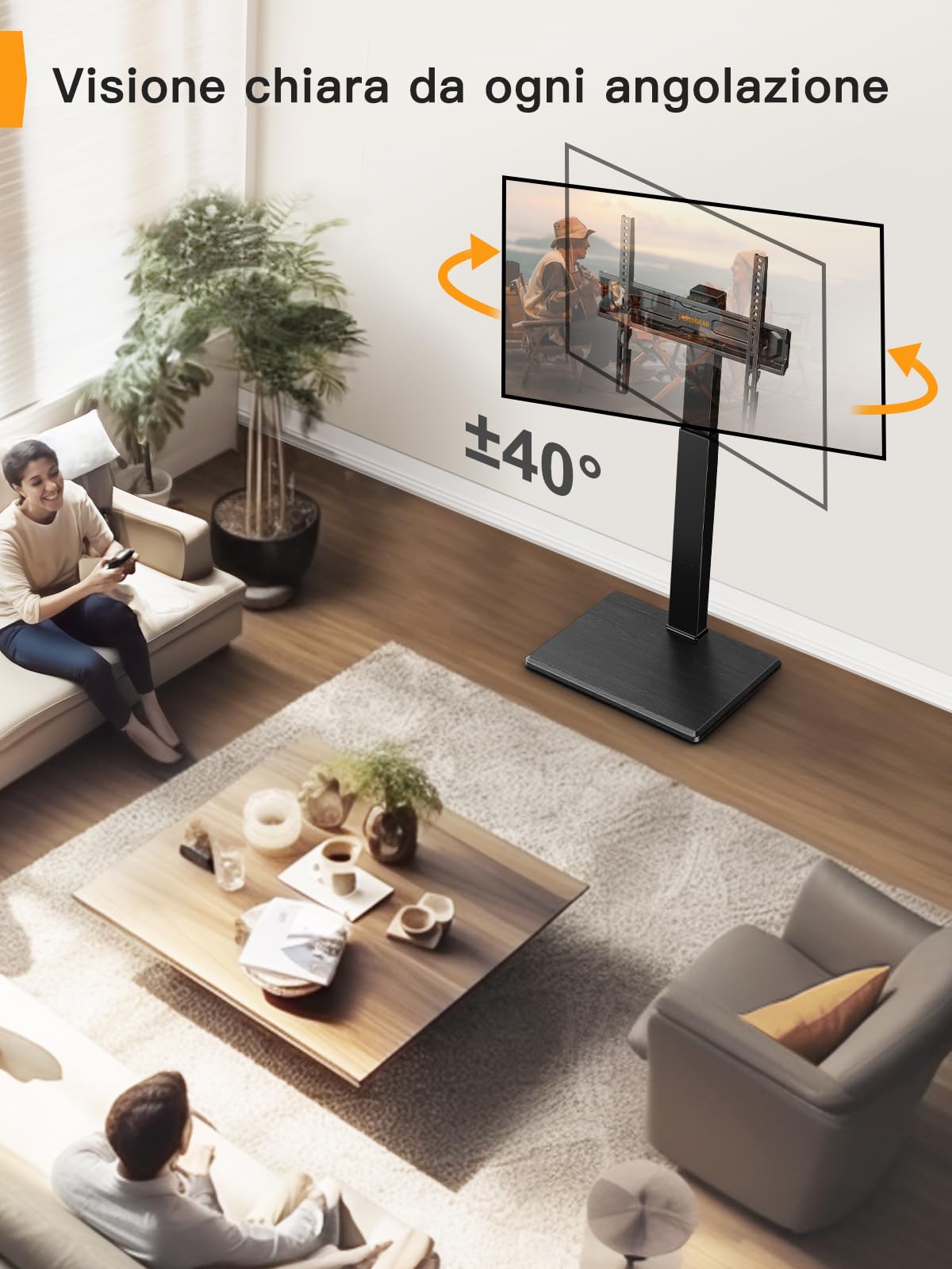 PERLEGEAR Supporto TV da pavimento universale per TV da 30 a 70 pollici Fino a 40 KG, porta TV da terra regolabile con rotazione e inclinazione, 8 altezze regolabili, VESA Max 400x400 mm