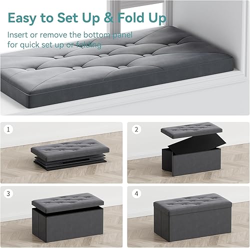 Miniatura 26 de BRIAN & DANY Banco otomano plegable de almacenamiento, otomana con almacenamiento, reposapiés, asiento para dormitorio, sala de estar, entrada,